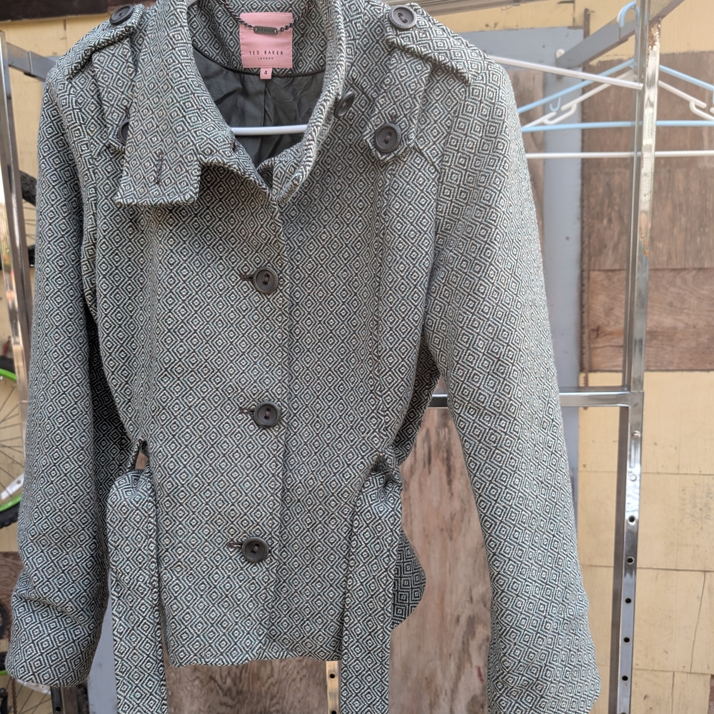 Ted Baker Black and White Geometric Trench Coat